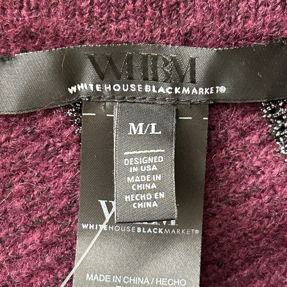 White House Black Market‎ Metallic Stripe Women's Poncho M/L Plum Noir NWT - Picture 3 of 7